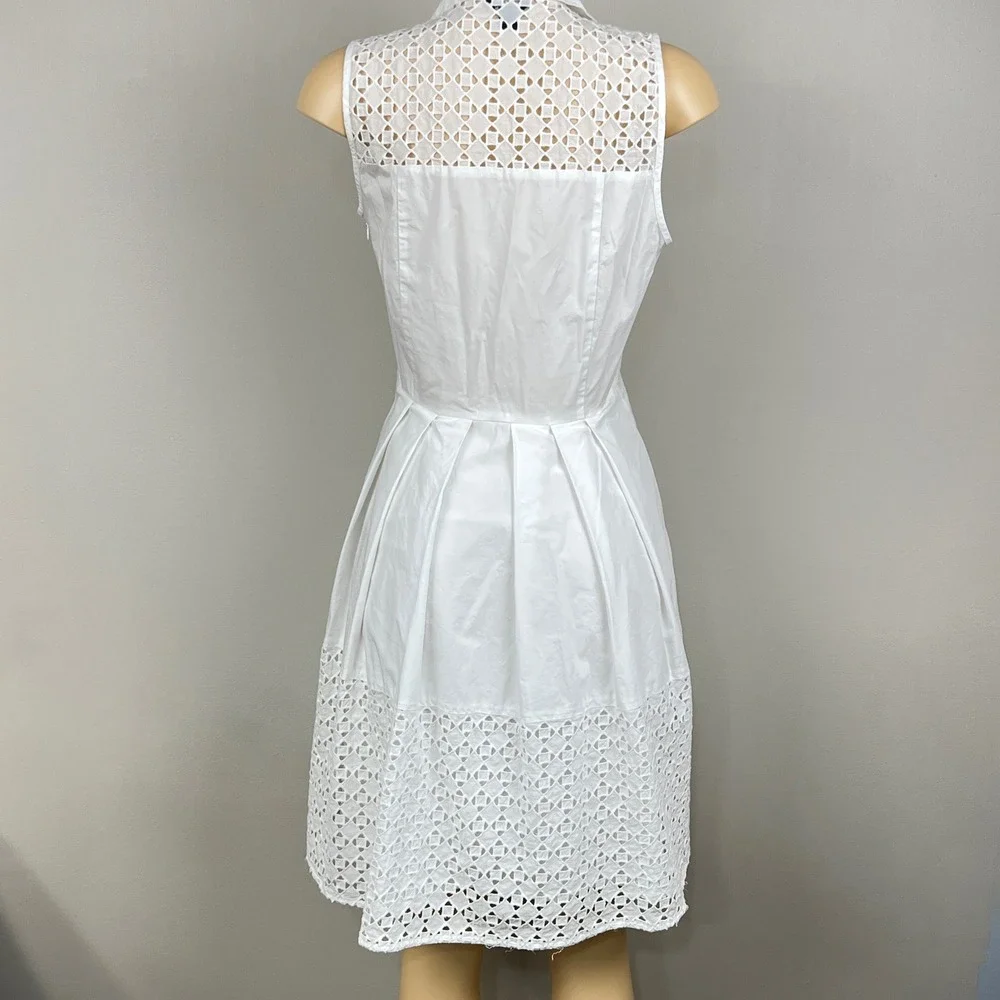 Ann Taylor Dress Eyelet Lace Fit & Flare 6 White Sleeveless Shirtdress Summer - Picture 5 of 13